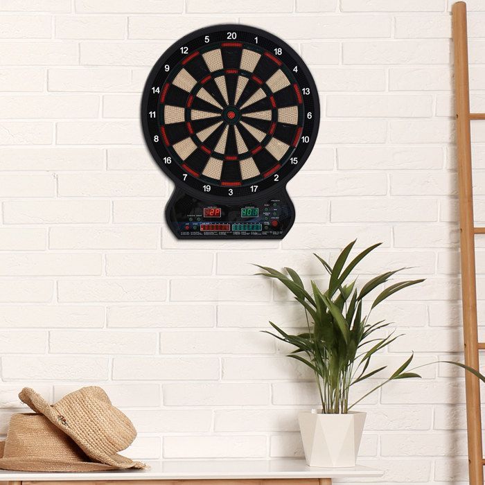 Dartbord - HOMCOM - elektronisch, 27 spellen, 202 variaties, 8 spelers, LED-display - kunststof - zwart