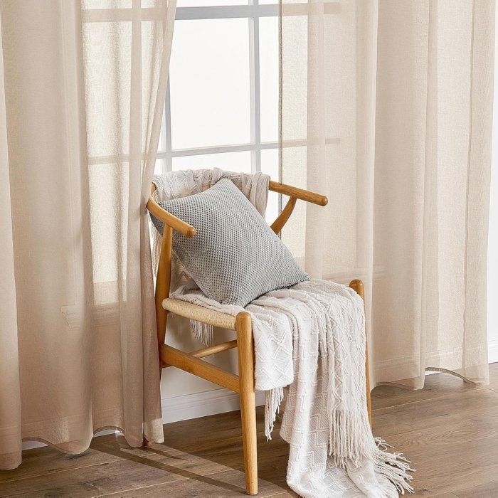 Lot de 2 Rideaux Voilage à Oeillet Rideau Semi-Transparent intérieurs pour Chambre Salon Maison 140x220 cm Beige