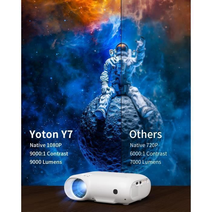 Projetor Yoton Y7 - Resolução nativa 1080p - 9000 lúmens - Wi-Fi 5G, Bluetooth - Zoom trapezoidal - Estojo de transporte