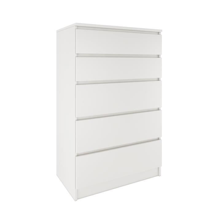 MILÁN 5 - Cómoda contemporánea para dormitorio/sala de estar/oficina 40x70x112 - 5 cajones deslizantes - Mueble de almacenamiento - Armario alto