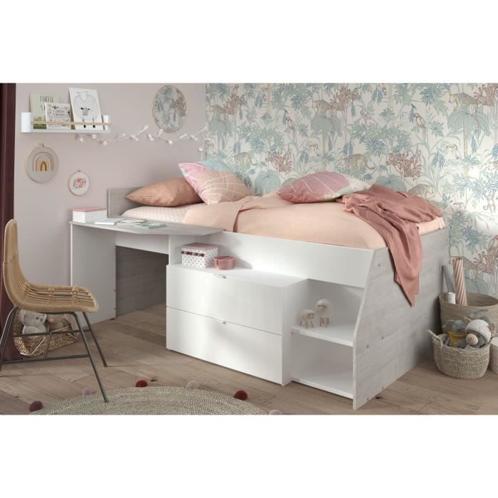 Cama infantil combinada contemporánea PARISOT KIM - gris loft y blanco - 90 x 190 o 200 cm
