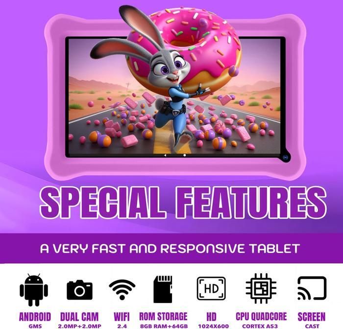 7-Zoll-Kindertablet, Android 11, 64 GB ROM, HD-IPS-Display (1280 x 800 Pixel), Kindersicherung, Google Play Store-zertifiziert