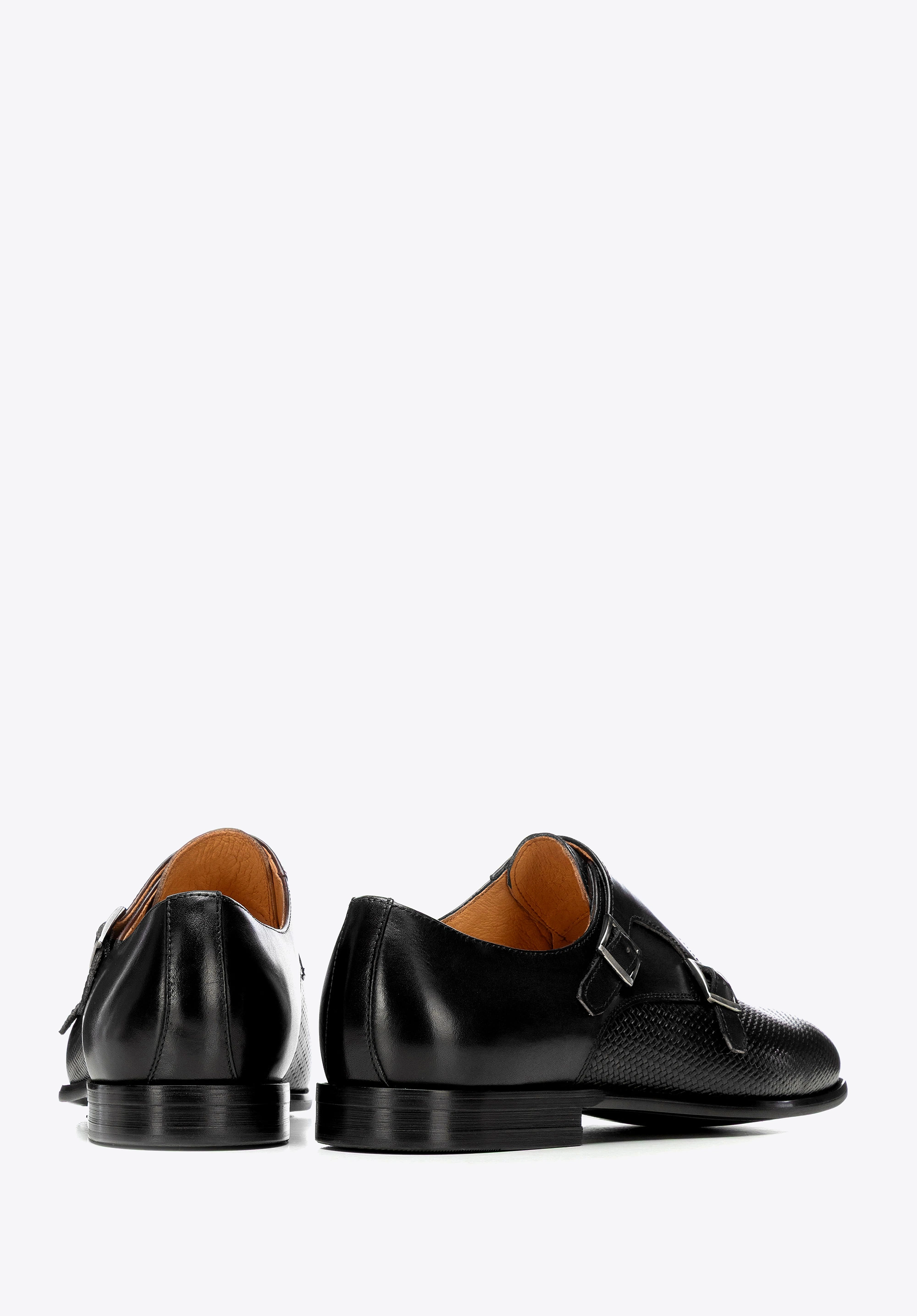 Męskie półbuty ze skóry naturalnej z drobną plecionką czarne