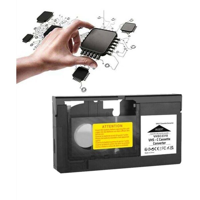 Convertisseur cassette adaptateur - OKZ - Compatible VHSC - Compatible SVHS-C - Fonctionne avec pile AA - Noir