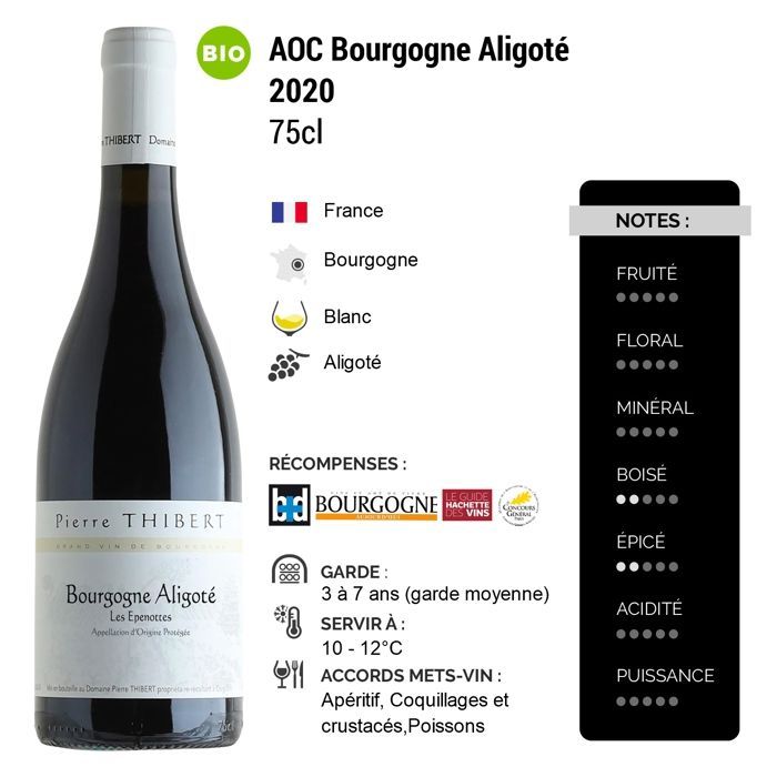 Domaine Pierre Thibert Bourgogne Aligoté Les Epenottes 2020 - Vin Blanc de Bourgogne (3x75cl) BIO