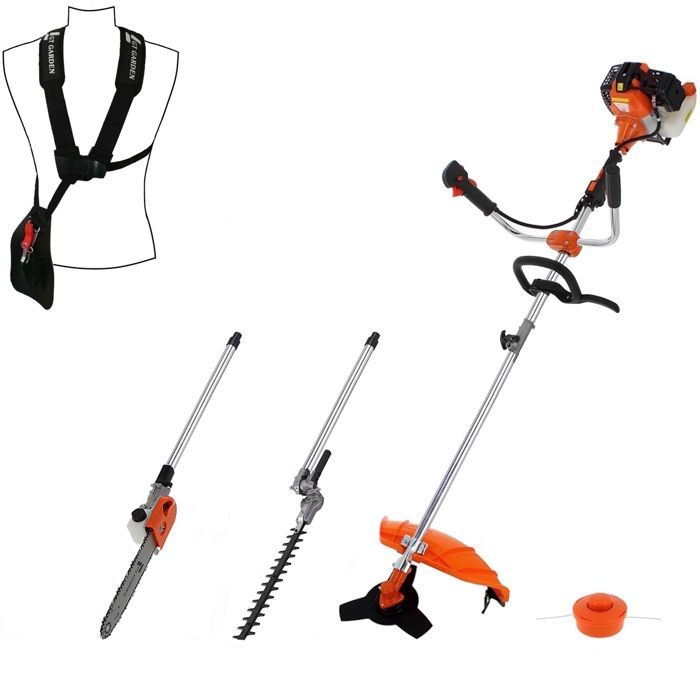GT GARDEN - 4-in-1 petrol multi-tool with handlebar: chainsaw - brush cutter - hedge trimmer