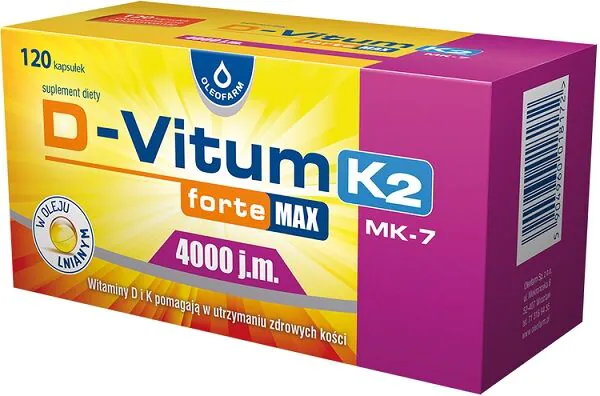 D-Vitum Forte Max 4000 j.m. K2 MK-7, Witaminy D i K dla otyłych osób dorosłych, Kapsułki
