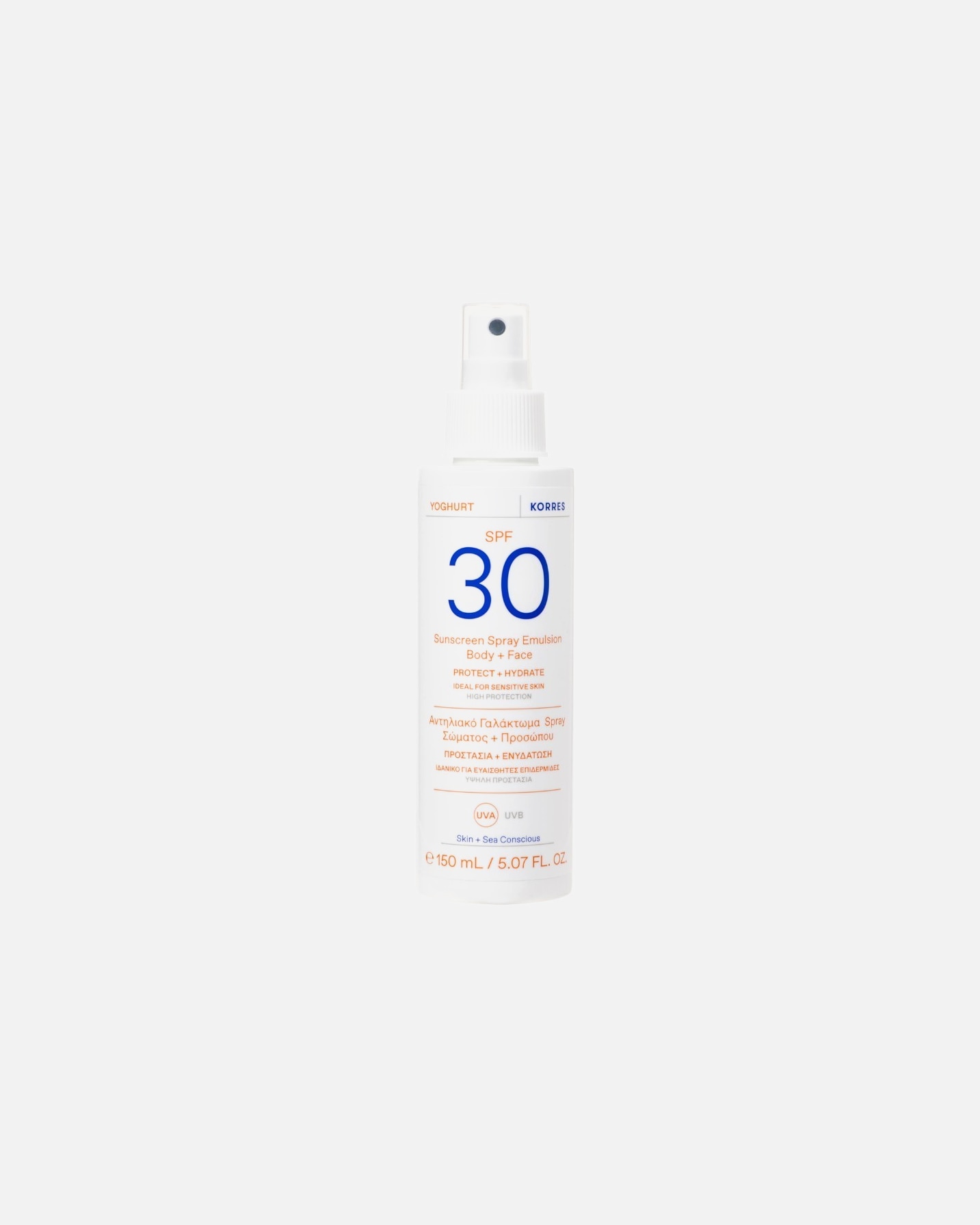 Protector solar en spray KORRES con sabor a yogur, emulsión facial y corporal SPF 30 - 150 ml