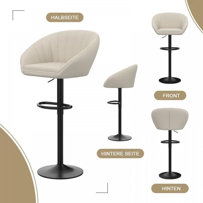 MIPAN - Taburete de bar - Juego de 2 taburetes altos de tela para bar - Con reposapiés - Para bar/cocina (beige)