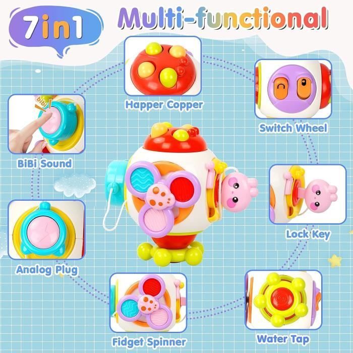 Jouet Montessori - Cube d'Activité - 7 en 1 - Développement motricité - Pour bébés 0-18 mois