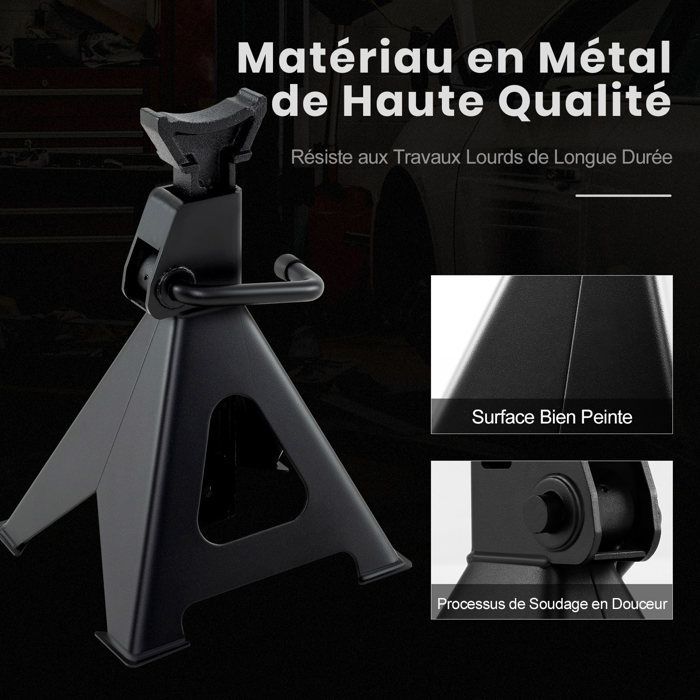 Soportes de eje con trinquete GYMAX, soportes de eje para automóviles de 6 toneladas, altura máxima 585 mm, altura mínima 360 mm.