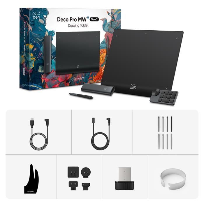 Tablette Graphique - XP-PEN - Deco Pro MW Gen 2 - 9x5 Pouces - Stylet X3 Pro 16K - Télécommande ACK05