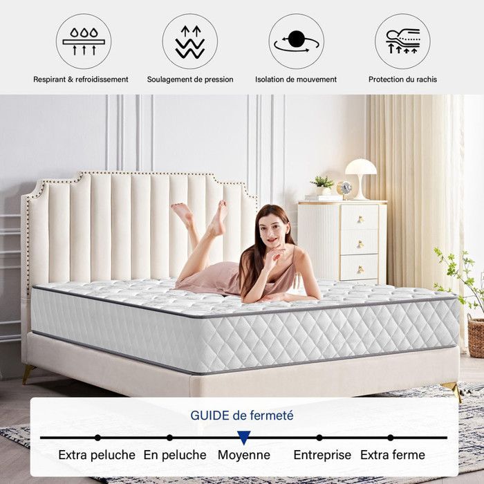 Colchón de 140 x 190 cm, 28 cm de grosor, PerfectSleep, Extra Comfort, multicapa de 7 zonas, transpirable, ergonómico, ropa de cama de lujo.