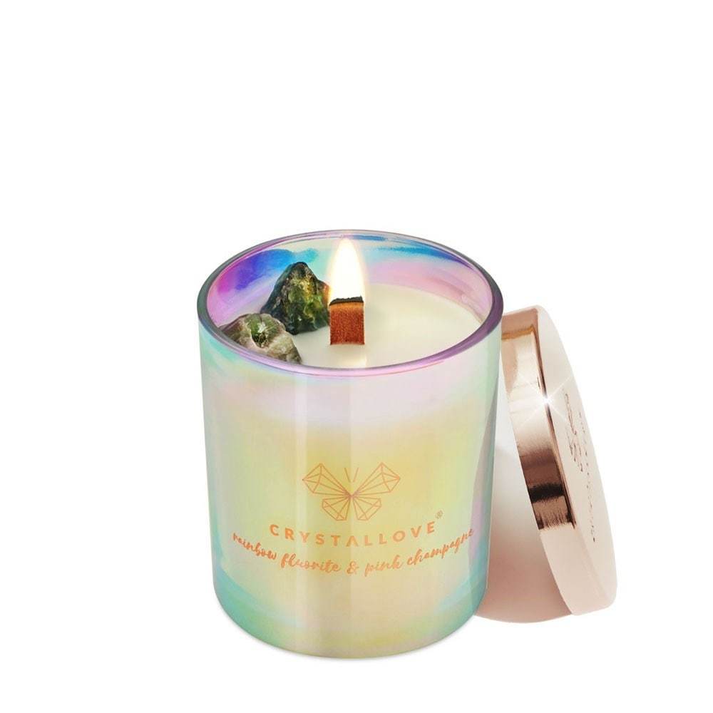 Crystallove Rainbow fluorīta sojas svece un šampanietis - 1 gab.