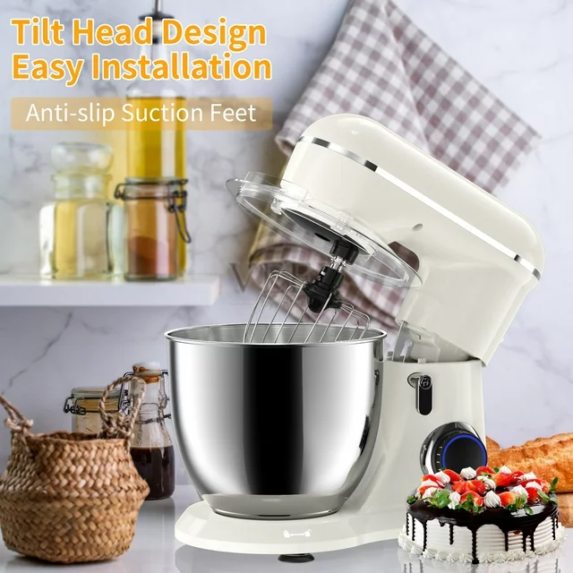 Stolní mixér Samsaimo, 6,5-QT 660W 10stupňový naklápěcí kuchyňský mixér, elektrický kuchyňský mixér s mísou, hnětacím hákem, šlehačem a metlou pro většinu domácích kuchařů