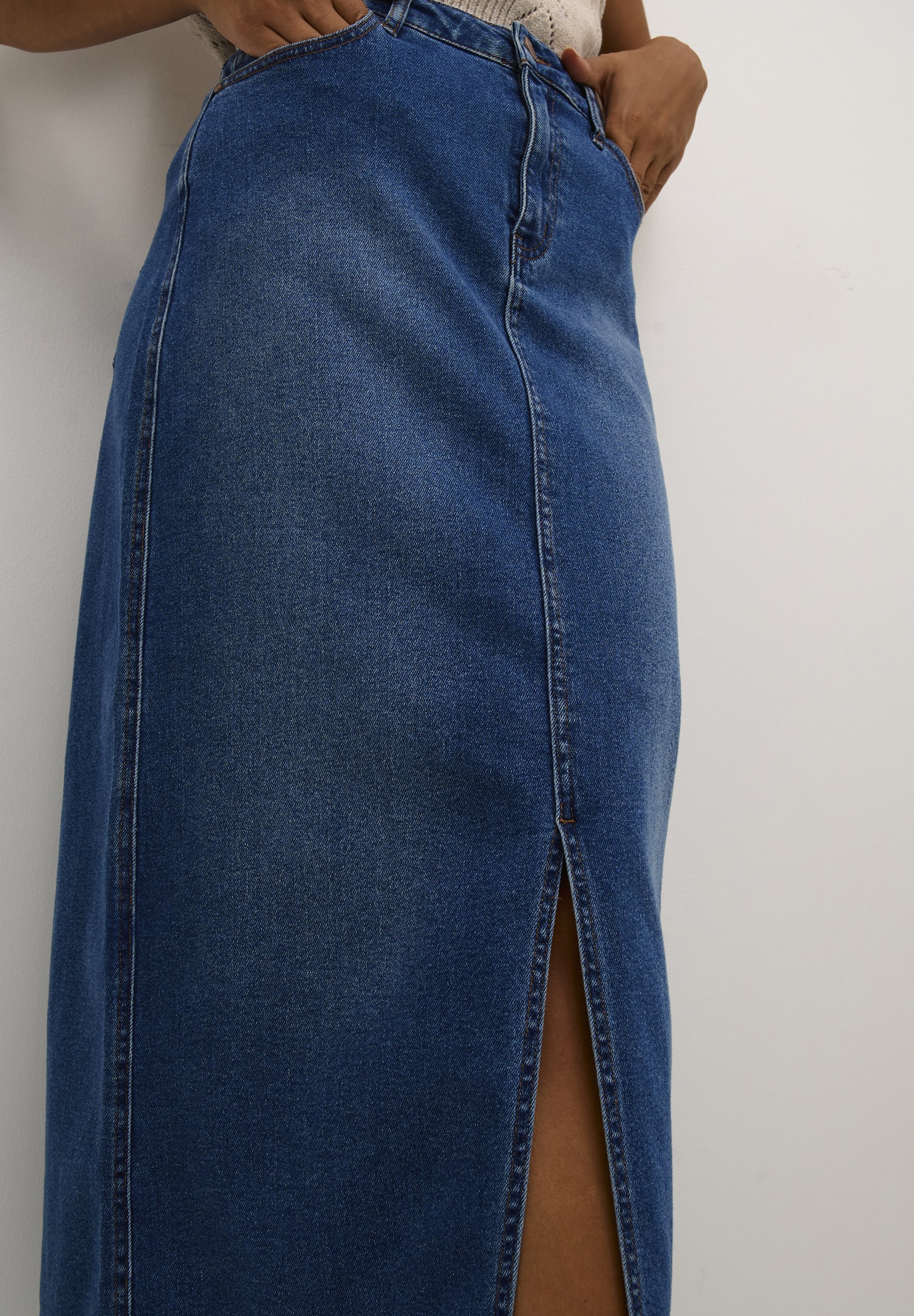 Krémová EBBA - Sukně áčkového střihu - denim středně modrá Reno