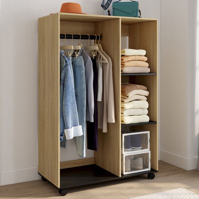 IDMARKET Dressing penderie RACHEL 80 x 40 x 120 cm à roulettes hêtre et noir