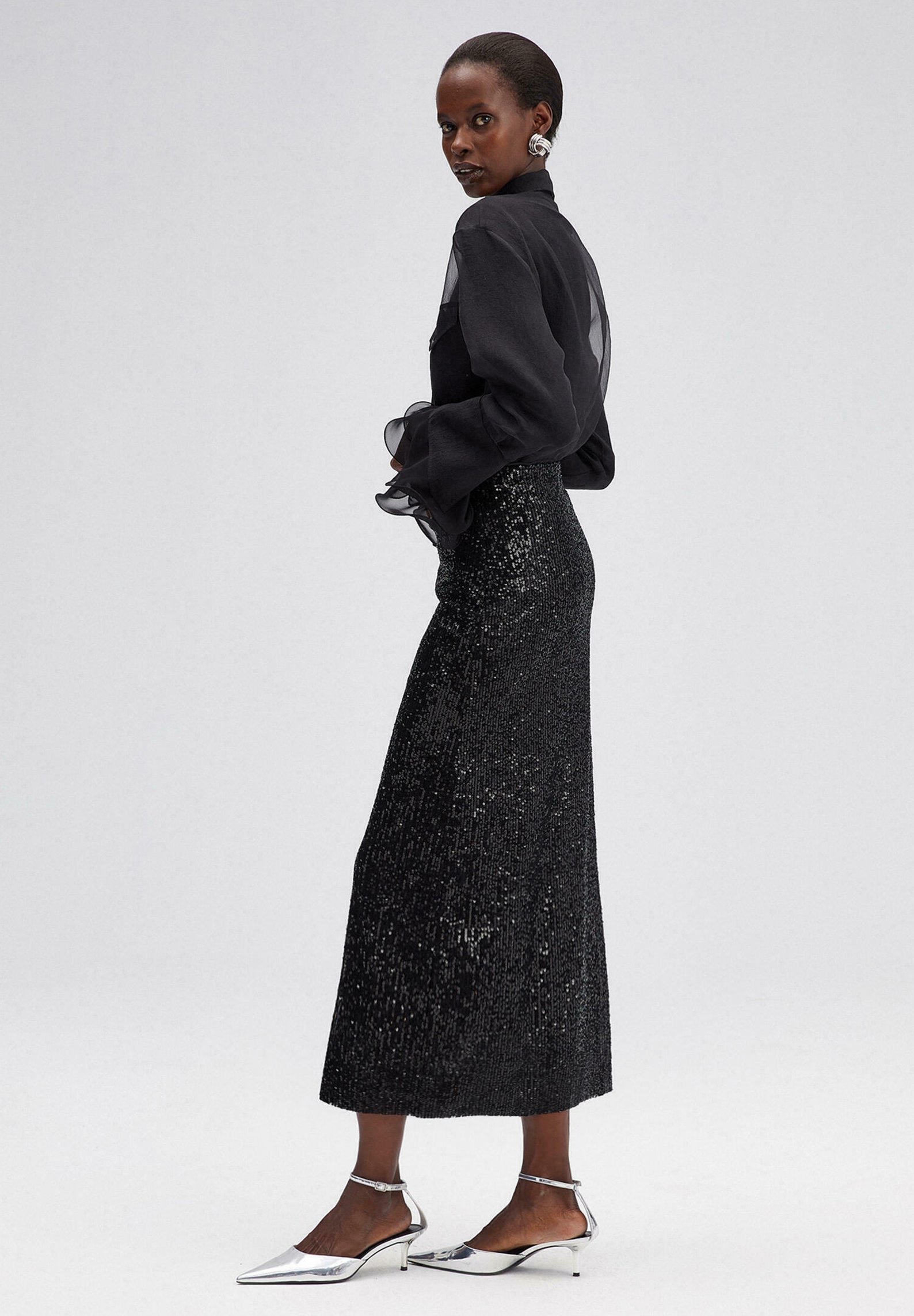 Touché Privé SEQUIN - Saia evasê - preto