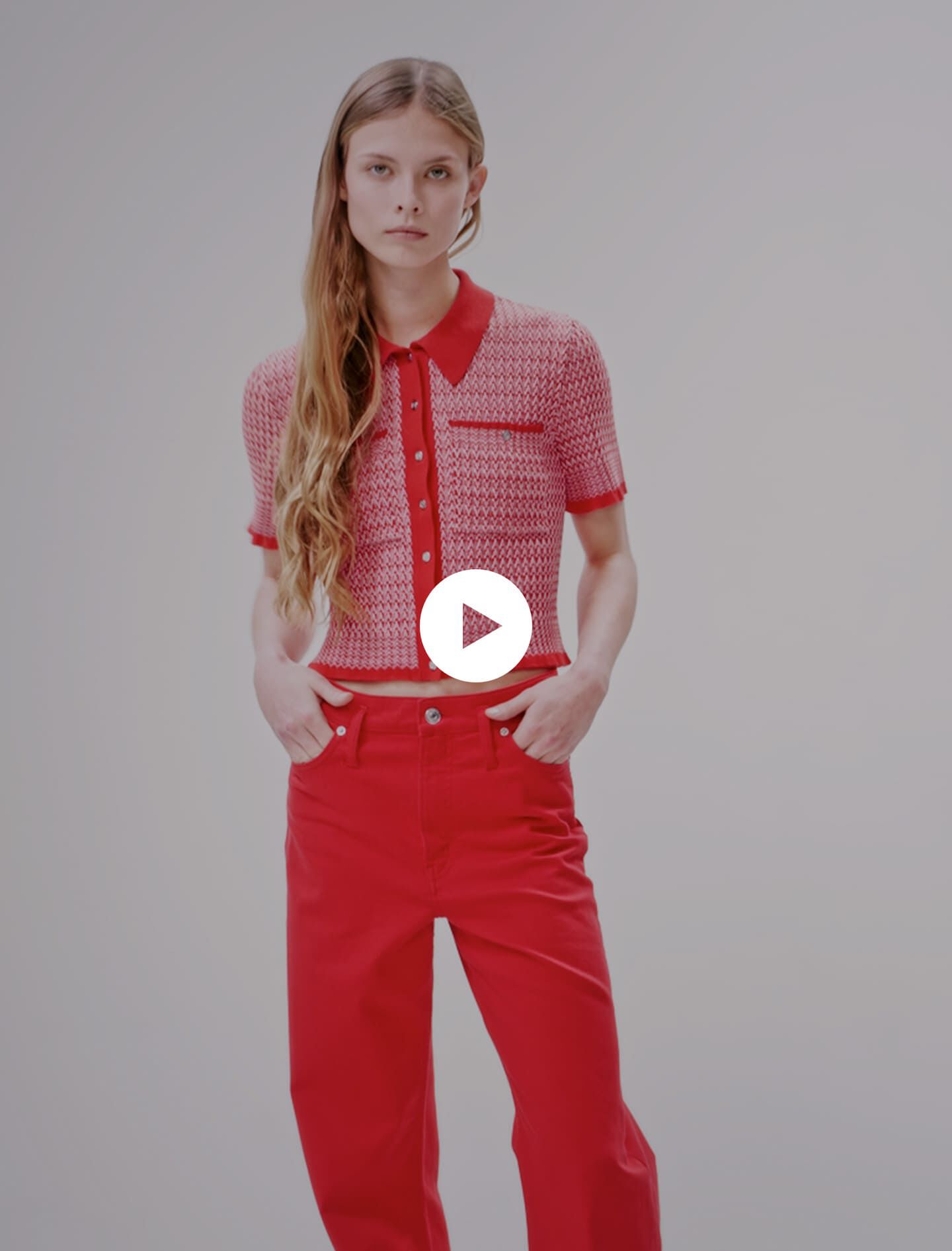 Korte poloshirt met visgraatpatroon - Rood