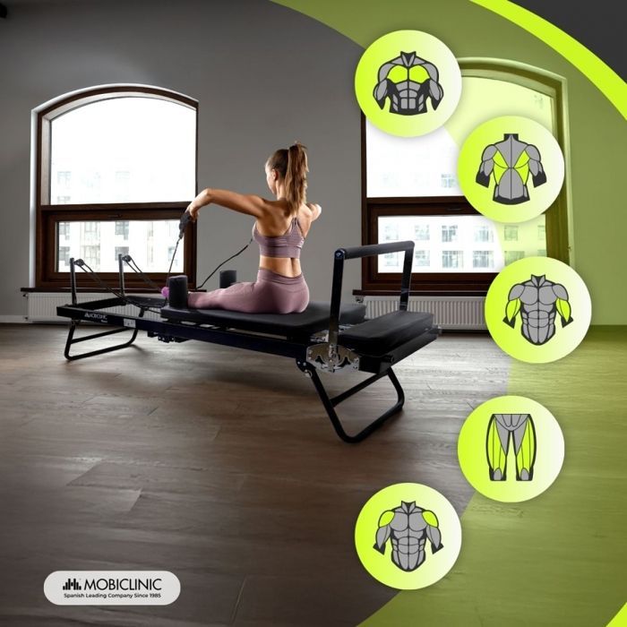 Máquina de Pilates Reformer Mobiclinic: Diseño plegable y compacto, estructura robusta y duradera. Pilatfit