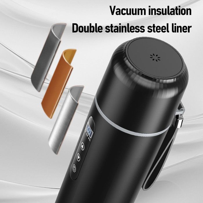 Vvikizy Tazza elettrica portatile per auto, riscaldabile in auto, 500 ml, bollitore elettrico da viaggio 12V 24V, tazza artistica nera