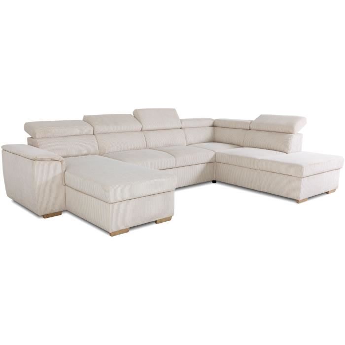 DAYTONA 5-6 seater panoramic corner sofa bed - Beige corduroy - With storage - W 326 x H 94 x D 216 cm