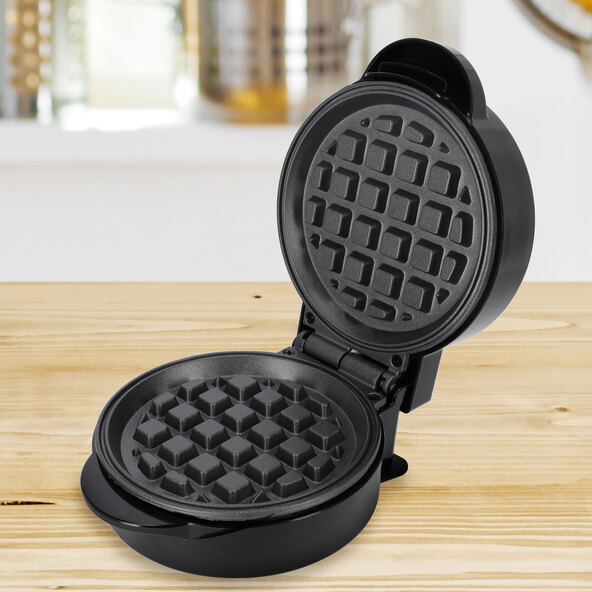 Mini wafelijzer, rond, zwart