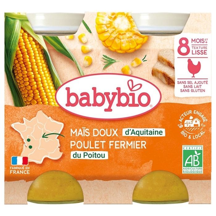 Petit Pot Bébé Mais doux Poulet - Babybio - 2x200g - Dès 8 mois