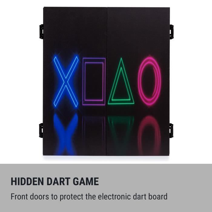 Dartboard - KLARFIT Dartmaster 180 - Front door with 12 darts & 24 dart tips - Power supply - Wall mount - Neon