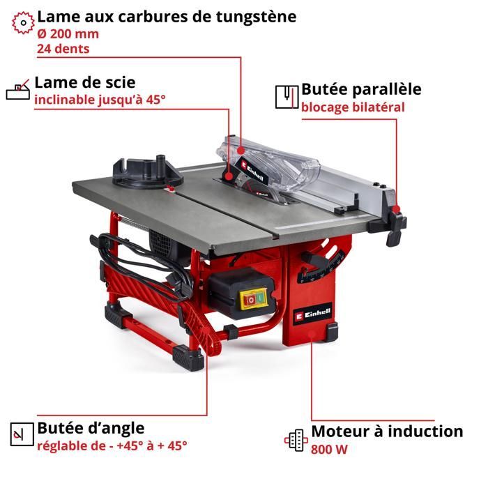 Sierra de mesa Einhell TC-TS 8 I (800 W, altura de corte de 45 mm, hoja de 200 mm)