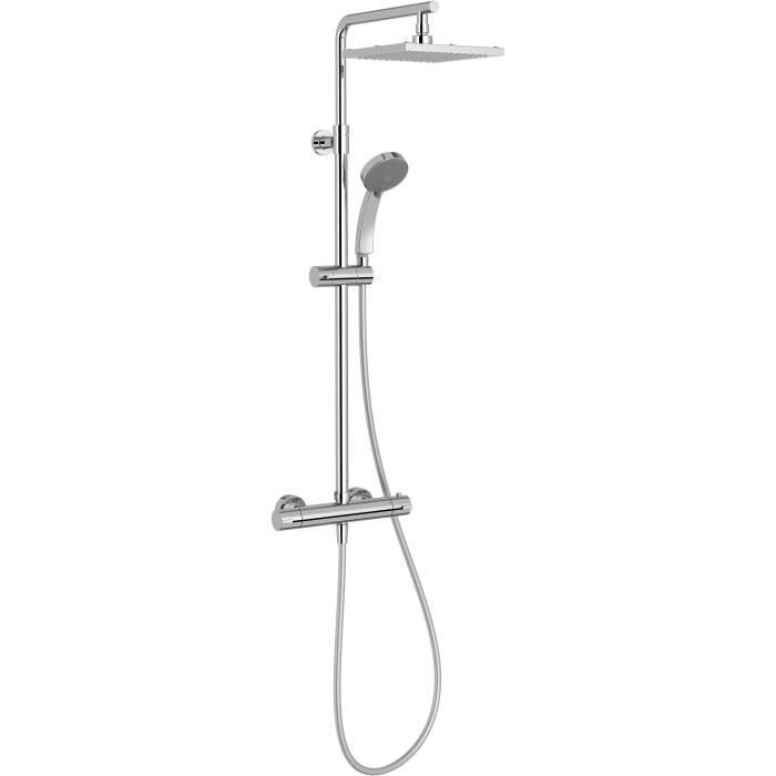 Columna de ducha termostática - JACOB DELAFON - Colette - Cabezal de ducha cuadrado de 20 cm - Ducha de mano de 4 chorros
