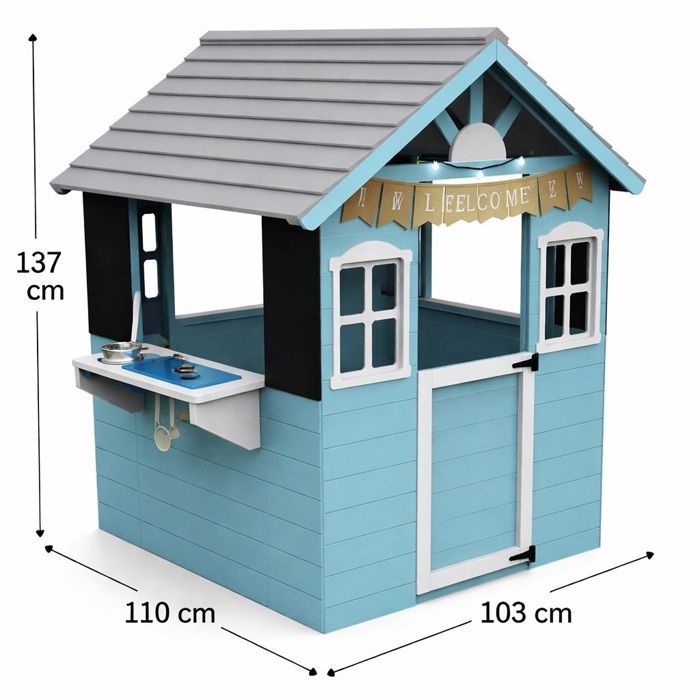 Casetta per bambini - GINGER HOME - Cucina integrata - Legno di abete - Spazio esterno 110×103×137,5 cm