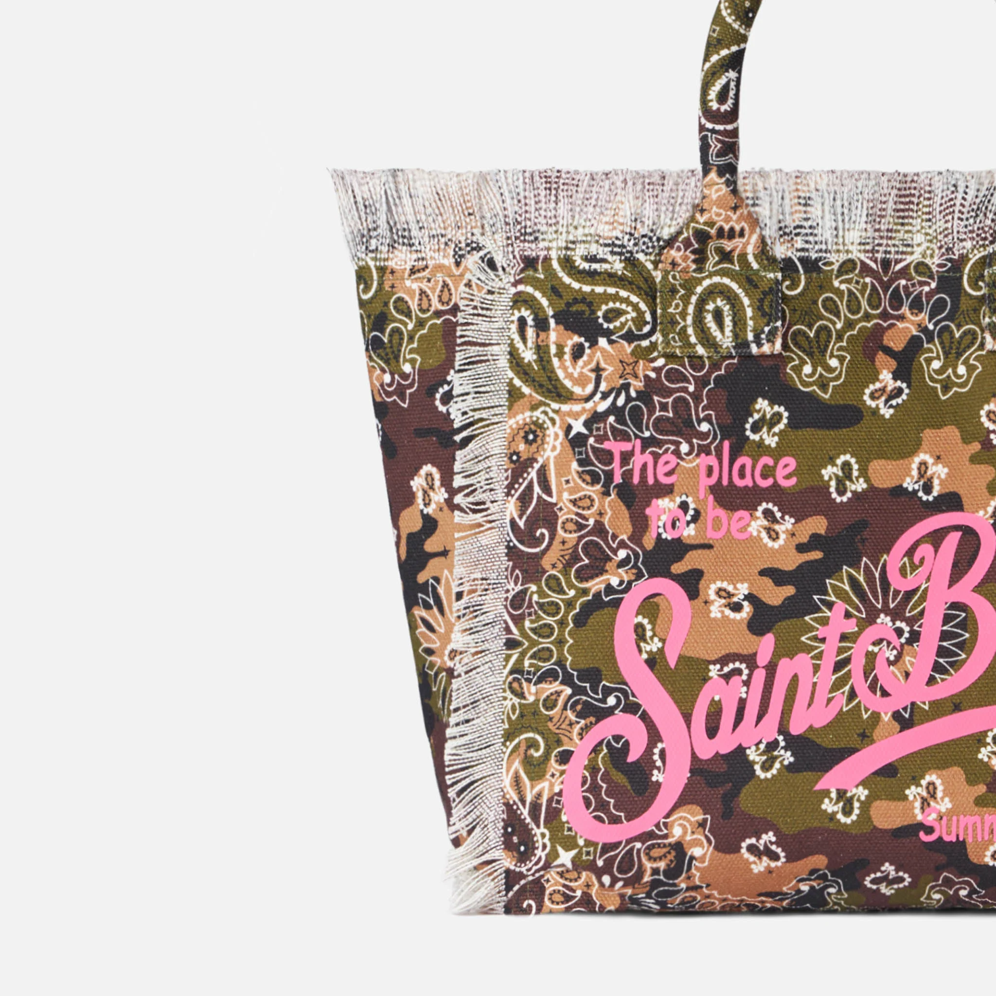 Vanity Canvas Skuldertaske | Bandana Camouflage Mønster | Fuchsia Saint Barth Logo Print | Indvendig lomme med lynlås | MC2 Saint Barth