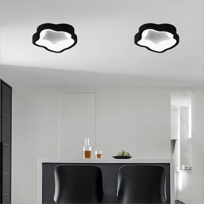 Lámpara de techo LED moderna negra WOTTES - 14 W, luz blanca fría, diseño floral, ideal para pasillo y baño - 1 unidad, 23 cm de diámetro
