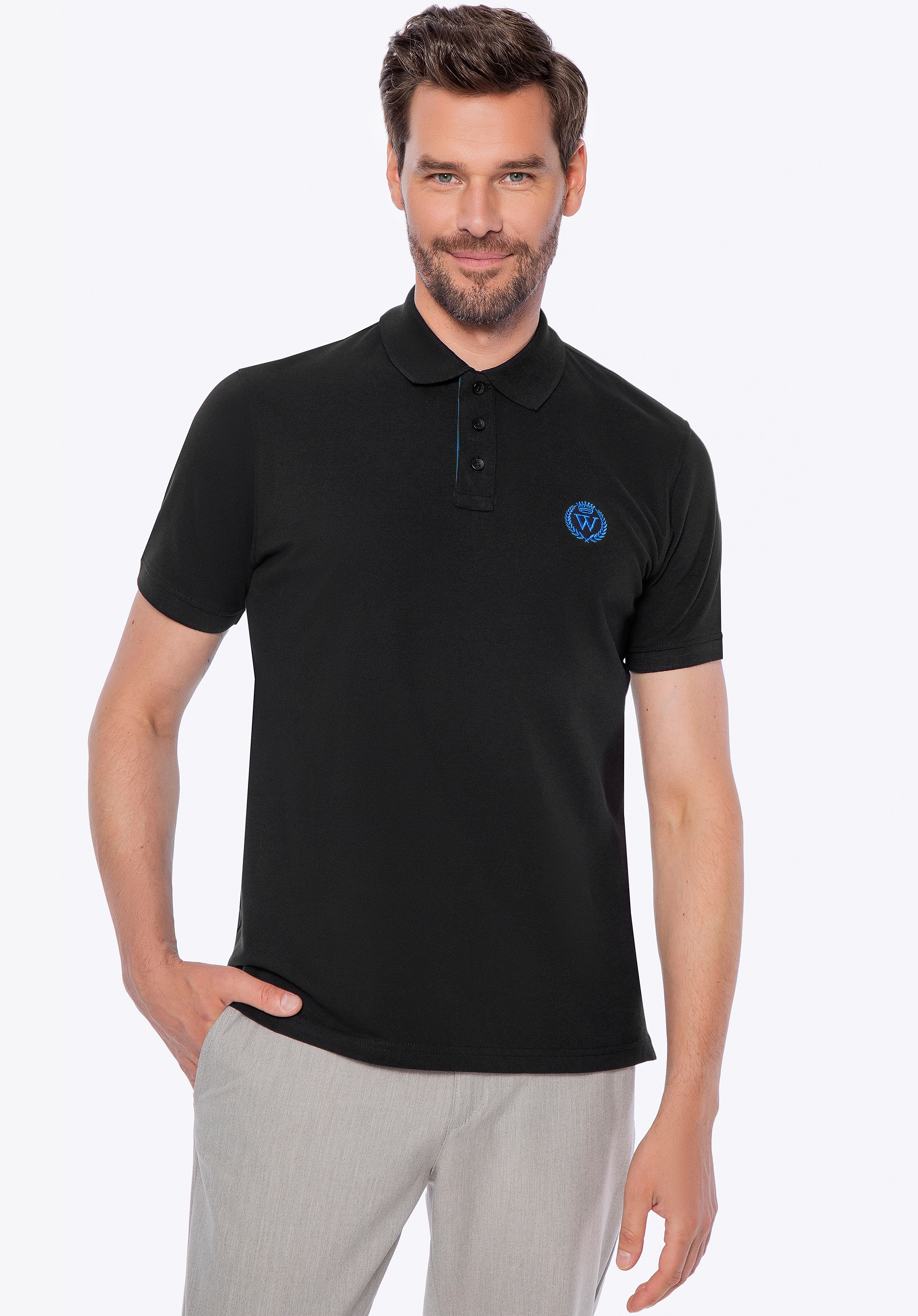 Koszulka polo męska bawełniana z kolorowym logo czarna