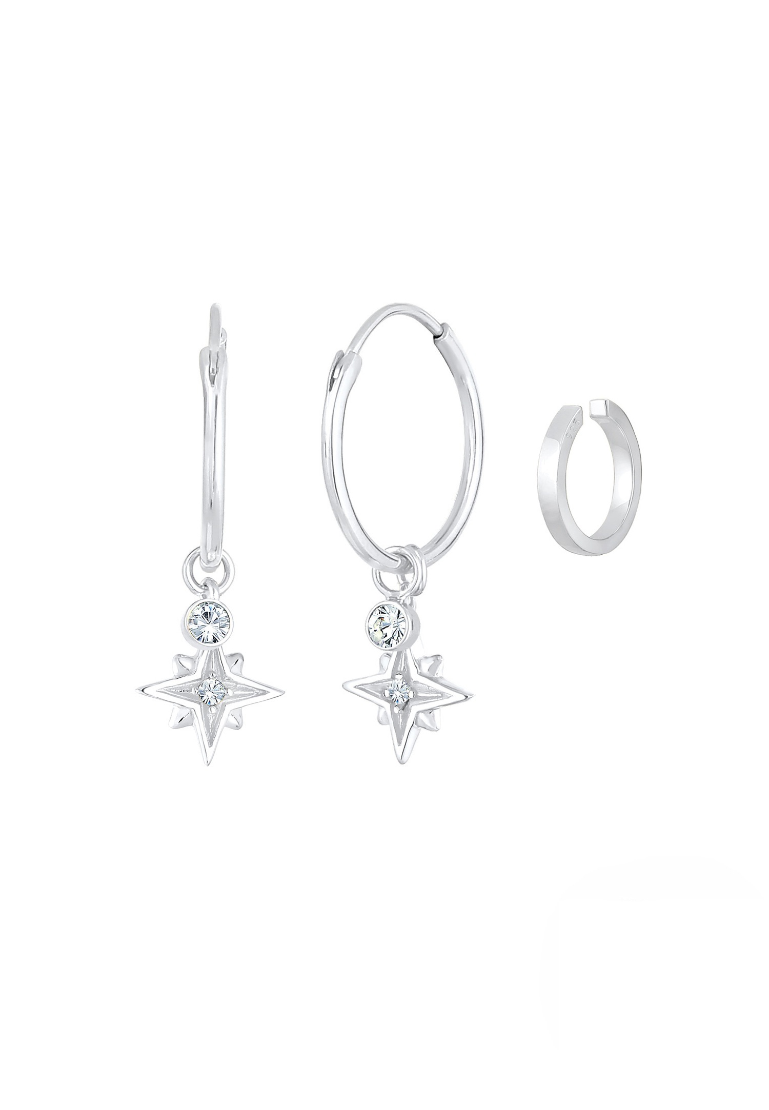 Elli Femmes créoles Earcuff étoile Astro filigrane avec cristaux en argent sterling 925