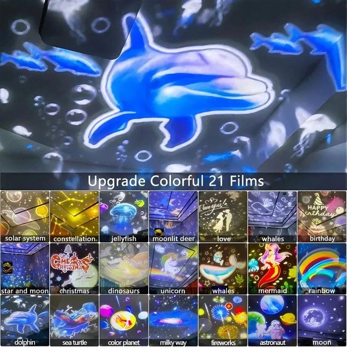Veilleuse LED pour enfants, Projecteur ciel etoile, 21 films avec rotation à 360° et Luminosité réglable - rose
