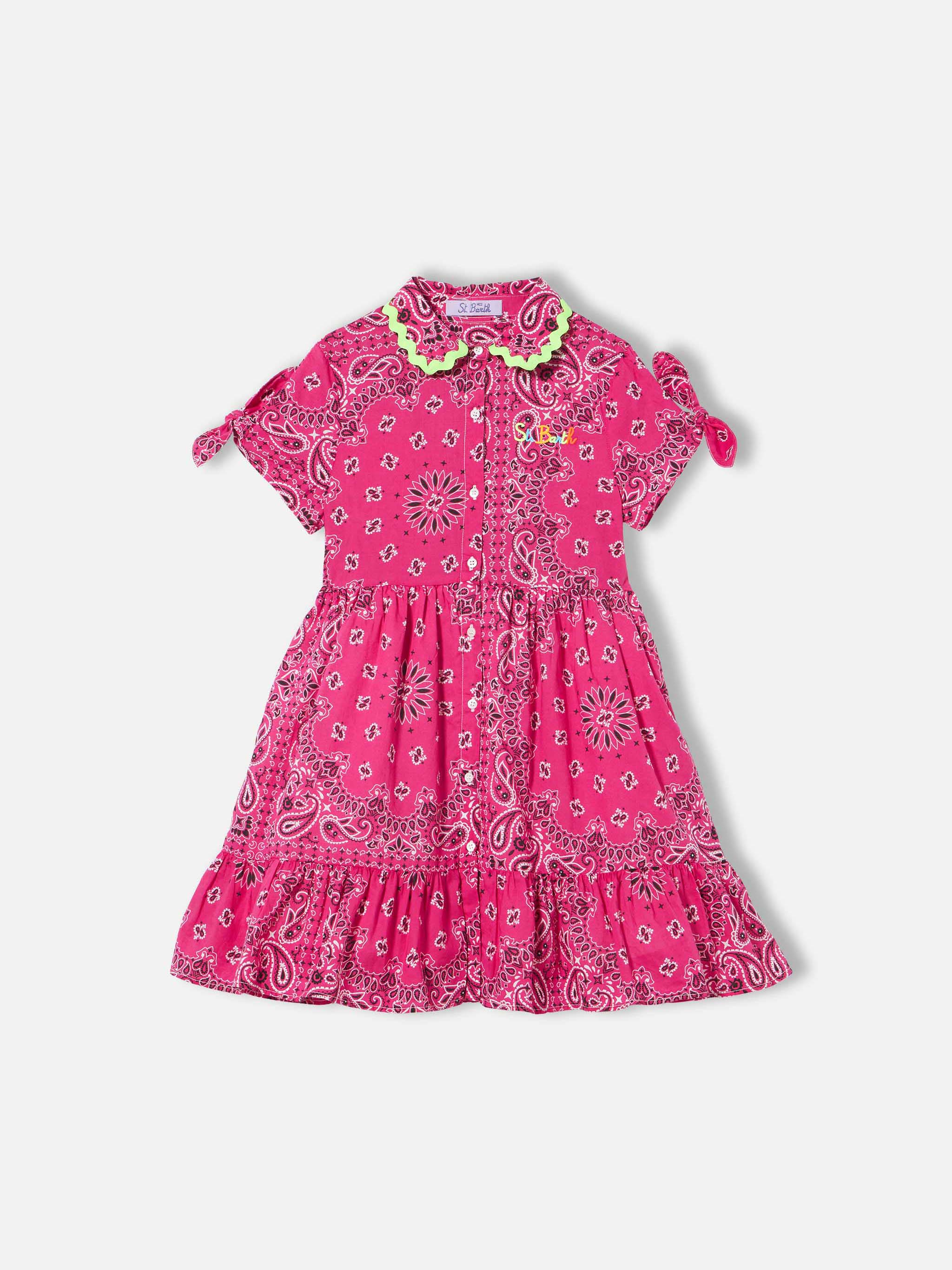 Fuchsia jurk voor meisjes met bandana-patroon