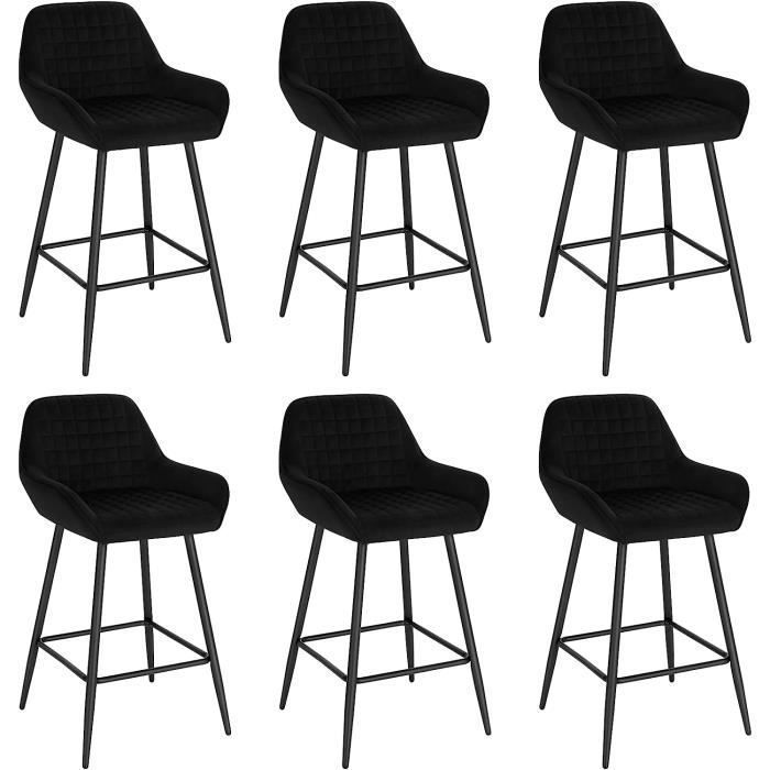 Taburetes altos de bar WOLTU Design, juego de 6 taburetes de bar de terciopelo, estructura metálica, color negro W0ATT0039-6