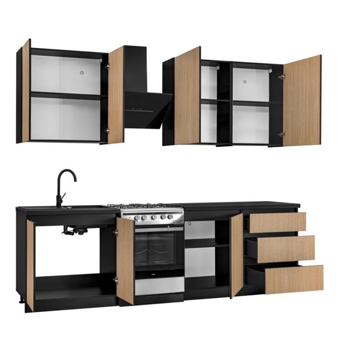 Cozinha completa - DECORAÇÃO - Roma - Bege - 6 armários - Sistema de fechamento suave