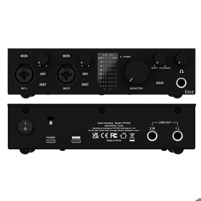Topping Professional E2x2 – Interface audio USB 24-bit/192kHz avec préampli micro ultra-linéaire