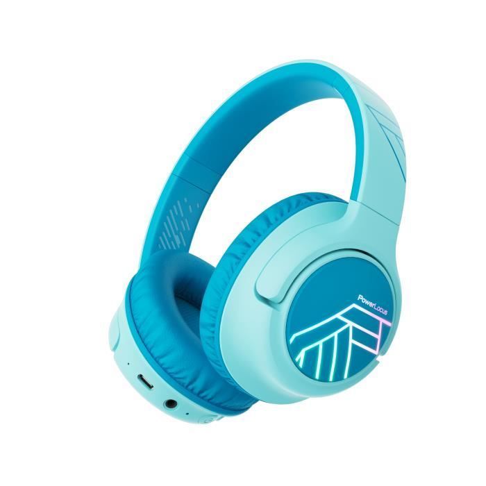 Kids Headphones - PowerLocus - Bluetooth - Volume Limiter 74-85-94dB - 45 Hours - Colorful LED Lights