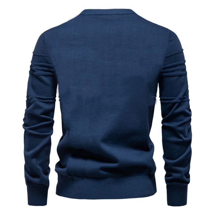 Jersey de hombre de algodón elástico con cuello redondo y corte ajustado - Azul