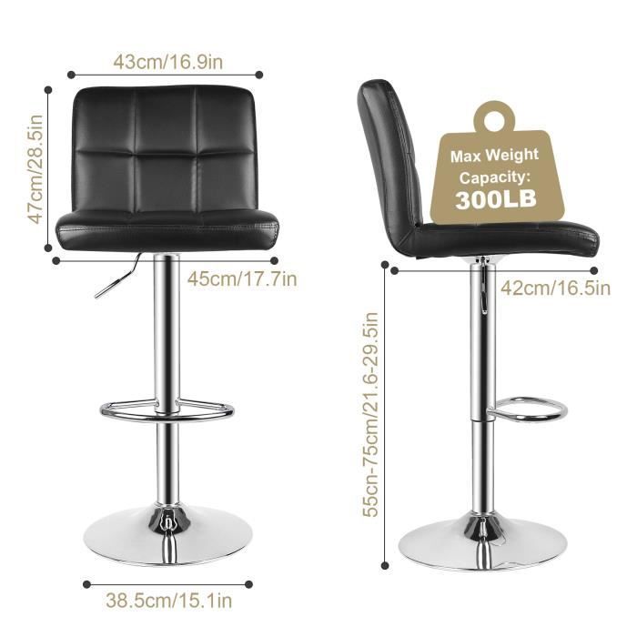 Lot de 2 Tabourets de Bar - Rattantree Chaise de Cuisine - Rotatif sur 360° - Hauteur Réglable - avec Dossier et Repose-pieds -