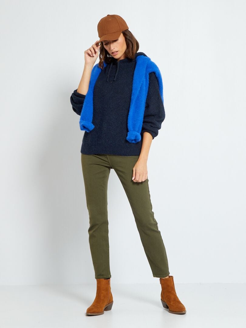 Nauwsluitende twill broek met hoge taille - Khaki