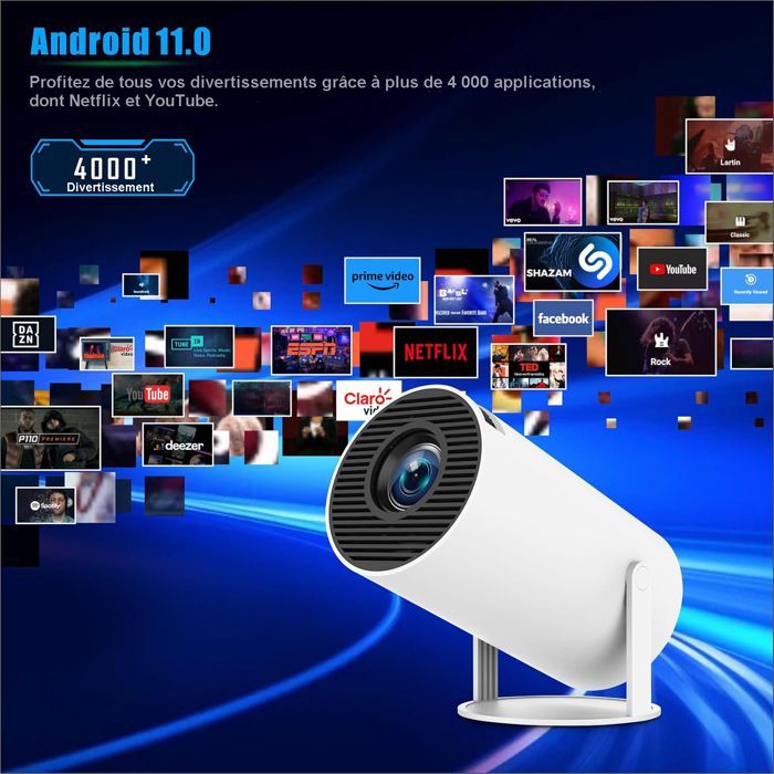 Proyector de vídeo - Miniproyector - 1280*720p, 150 ANSI, rotación de 180°, 40-130 pulgadas, WiFi 6, BT5.0, corrección trapezoidal