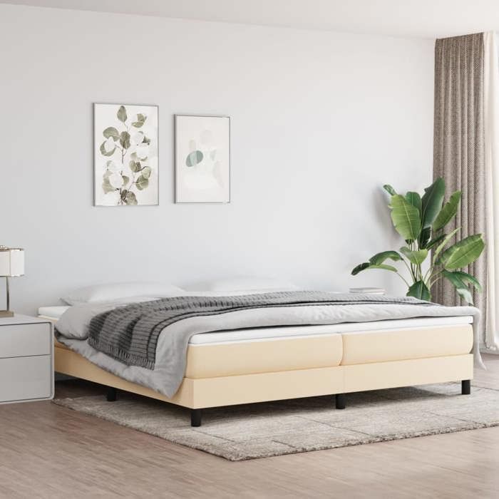 Cama de madera color crema de 200 x 200 cm - Carga máxima 150 kg - Estructura de cama de muelles color crema de 200 x 200 cm, tela 005_263385