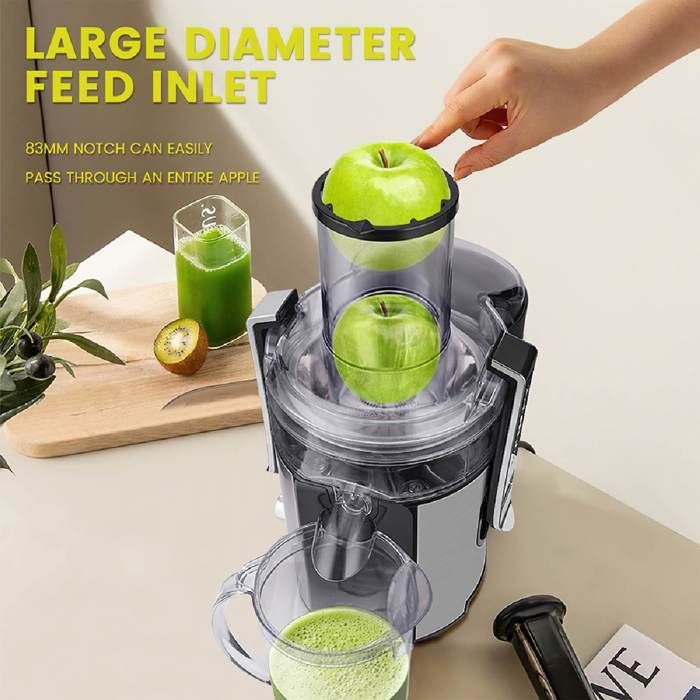 1000W Juicer, 2-Speed Fruit and Vegetable Centrifuge, 83mm Wide Feed Chute, 1L Juice Pitcher, Easy Cleaning