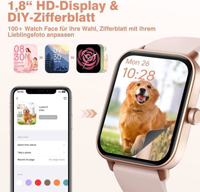 Women's Smartwatch, Bluetooth 5.0 Activity Tracker with Heart Rate, Pedometer, Sleep Monitor, and Music Control