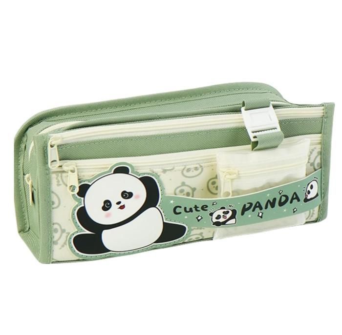 Estuche para lápices de panda, estuche para lápices kawaii, estuche para lápices de gran capacidad, estuche para lápices escolar, estuche para lápices con múltiples compartimentos, estuche para lápices verde